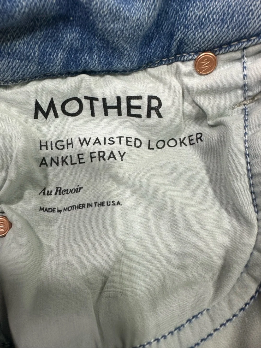MOTHER High Waisted Looker Ankle Fray in Au Revoir light wash